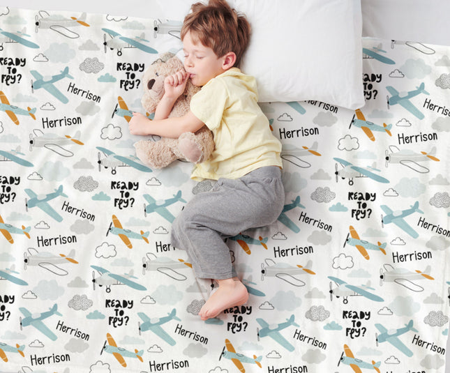 Airplane Personalize blanket, Minky or Sherpa custom blanket, Baby blanket, Kids Blanket, birthday gift idea - CustomCooper