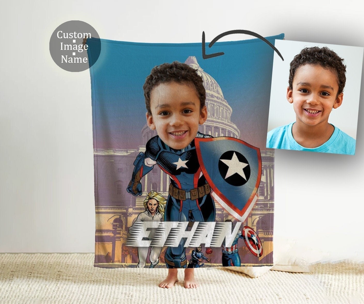 Kids Superhero Blanket, Personalized Kids Blanket, Custom Blanket For Boys, Captain America Blanket