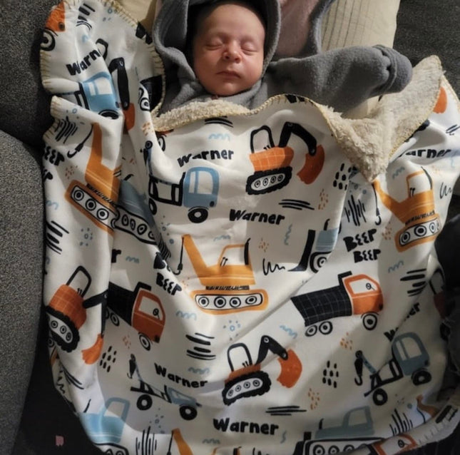 Kids Construction Toy Design Personalize blanket, Minky or Sherpa custom blanket, Baby blanket, Kids Blanket, birthday gift idea - CustomCooper