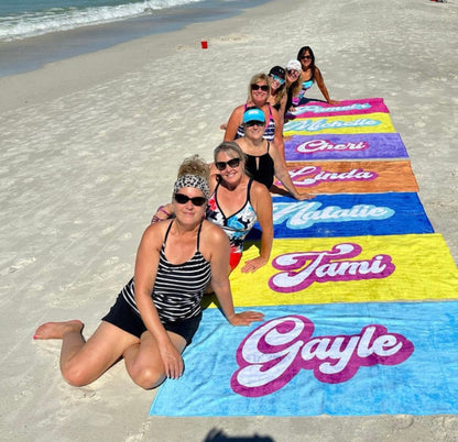 RETRO Style Personalized Beach Towel Personalized Name Bath Towel Custom Pool Towel Beach Towel With Name Outside Birthday Vacation Gift - CustomCooper