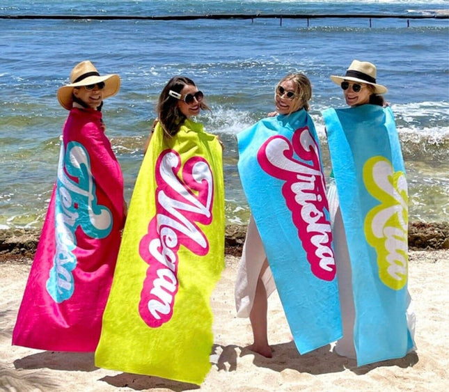 RETRO Style Personalized Beach Towel Personalized Name Bath Towel Custom Pool Towel Beach Towel With Name Outside Birthday Vacation Gift - CustomCooper