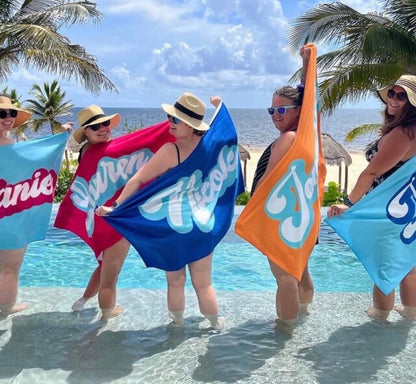 RETRO Style Personalized Beach Towel Personalized Name Bath Towel Custom Pool Towel Beach Towel With Name Outside Birthday Vacation Gift - CustomCooper