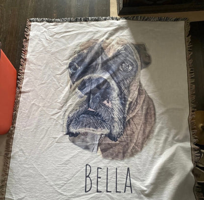 Custom Pet Tapestry Tapestry Woven Cotton Throw Blanket Using Pet Photo + Name Custom Dog Blanket Personalized