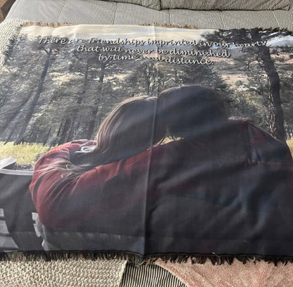 Personalized Four Photo Custom Sublimated Tapestry Woven Cotton Throw - Made in The USA (60"x54")