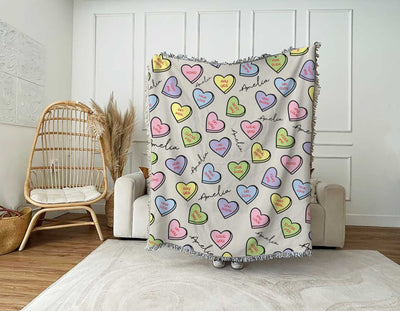 Personalized Valentine Gift, Heart Candy Tapestry Woven Cotton Throw - Sublimated - Made in The USA (60"x54") - CustomCooper