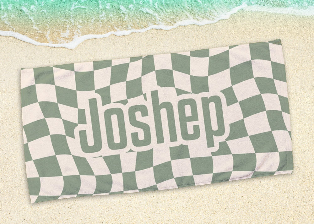 Personalized Vans CHECKER Pattern in Retro style Beach towel with Name, Custom beach towel gift, Birthday Anniversary Gift - CustomCooper