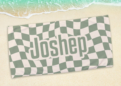 Personalized Vans CHECKER Pattern in Retro style Beach towel with Name, Custom beach towel gift, Birthday Anniversary Gift - CustomCooper
