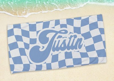 Personalized Vans CHECKER Pattern in Retro style Beach towel with Name, Custom beach towel gift, Birthday Anniversary Gift - CustomCooper