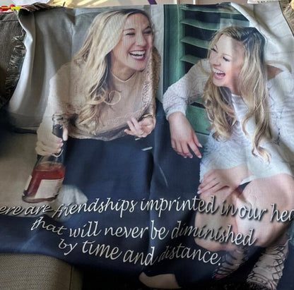 Personalized Four Photo Custom Sublimated Tapestry Woven Cotton Throw - Made in The USA (60"x54")