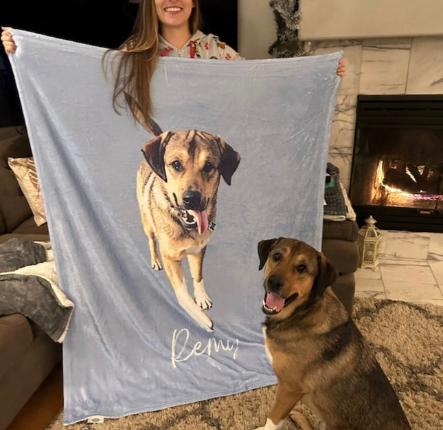 Custom Pet Blanket Using Pet Photo + Name Custom Dog Blanket Personalized Dog Blankets Cat Picture Blanket Pet Photo Blanket Dog Dad Gift - CustomCooper