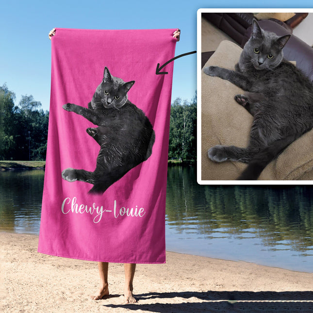 Portrait  Pet Beach Towel Pet Photo + Name Custom Dog Personalized Dog Beach Towel Cat Picture Blanket Pet Photo Customized Gift - CustomCooper