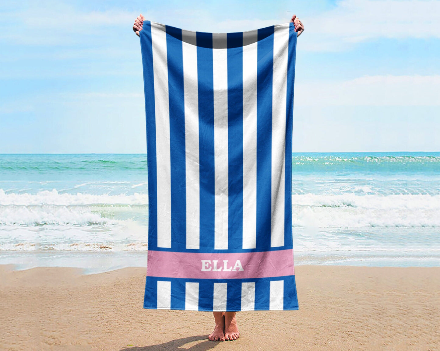 Vertical Stripe Personalized Beach Towel Personalized Name Bath Towel Custom Pool Towel Beach Towel With Name Outside Birthday Vacation Gift