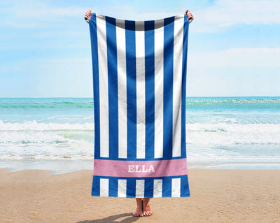 Vertical Stripe Personalized Beach Towel Personalized Name Bath Towel Custom Pool Towel Beach Towel With Name Outside Birthday Vacation Gift - CustomCooper