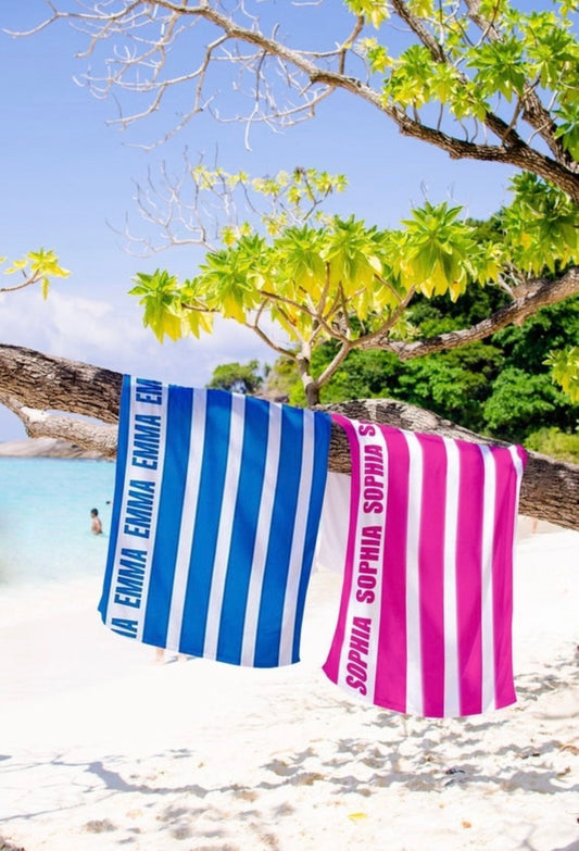 Classic Stripe Personalized Beach Towel Personalized Name Bath Towel Custom Pool Towel Beach Towel With Name Outside Birthday Vacation Gift