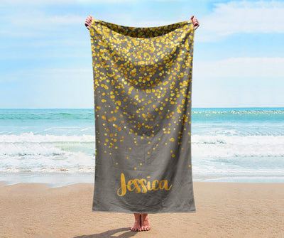 Sparkling Gold Name Personalized Beach Towel Personalized Name Bath Towel Custom Pool Towel Beach Towel With Name Birthday Vacation Gift - CustomCooper