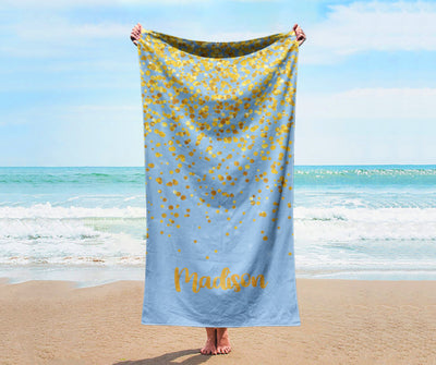 Sparkling Gold Name Personalized Beach Towel Personalized Name Bath Towel Custom Pool Towel Beach Towel With Name Birthday Vacation Gift - CustomCooper