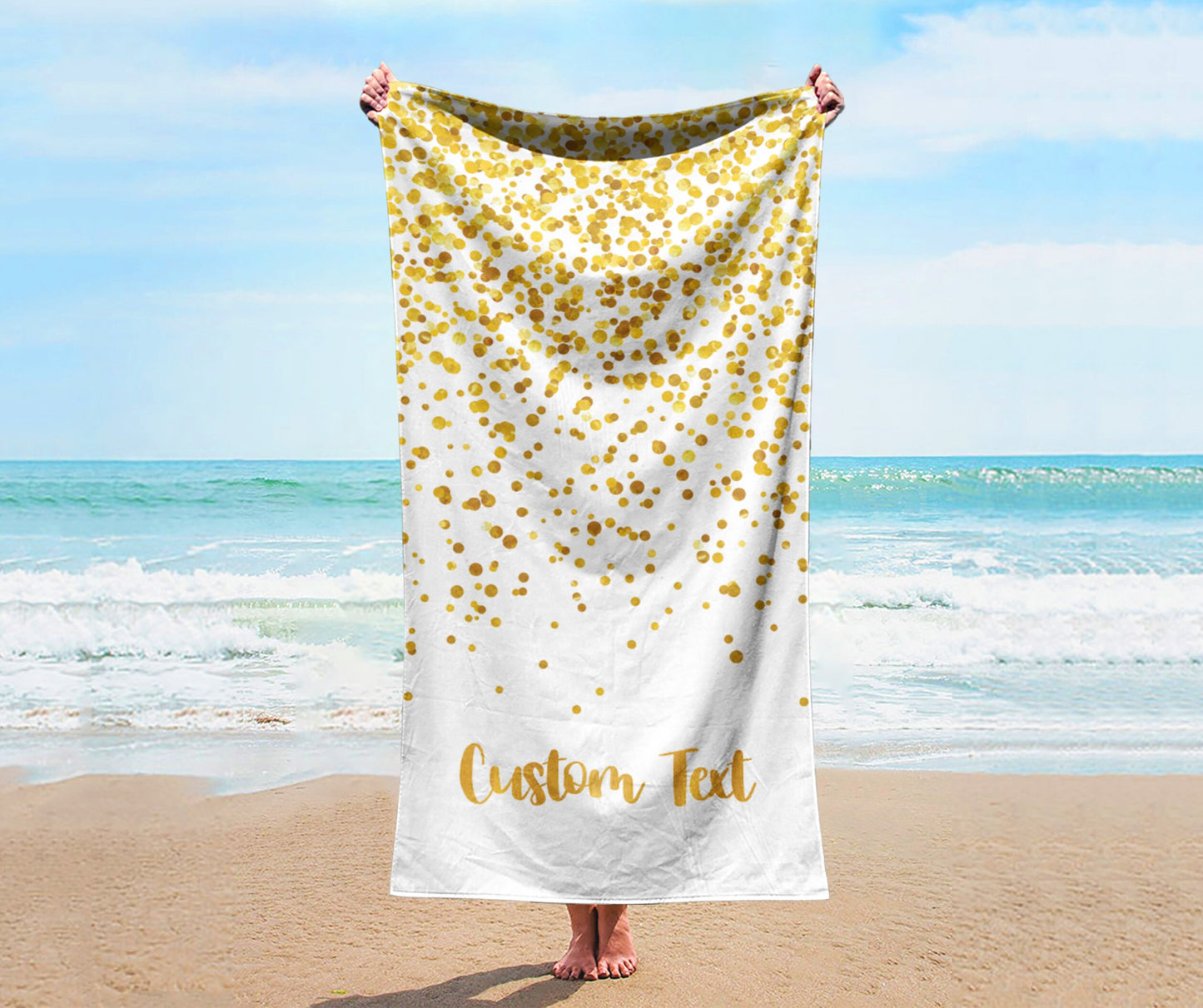 Sparkling Gold Name Personalized Beach Towel Personalized Name Bath Towel Custom Pool Towel Beach Towel With Name Birthday Vacation Gift