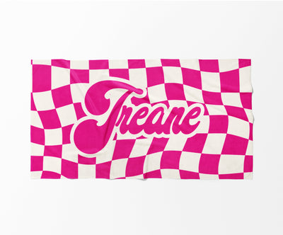 Personalized Vans CHECKER Pattern in Retro style Beach towel with Name, Custom beach towel gift, Birthday Anniversary Gift - CustomCooper