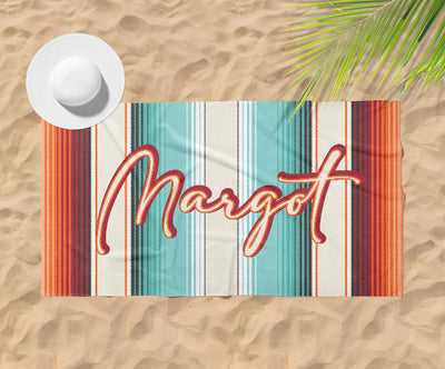 AZTEC Pattern RETRO font Personalized Beach Towel Personalized Name Bath Towel Custom Beach Towel With Name Outside Birthday Vacation Gift