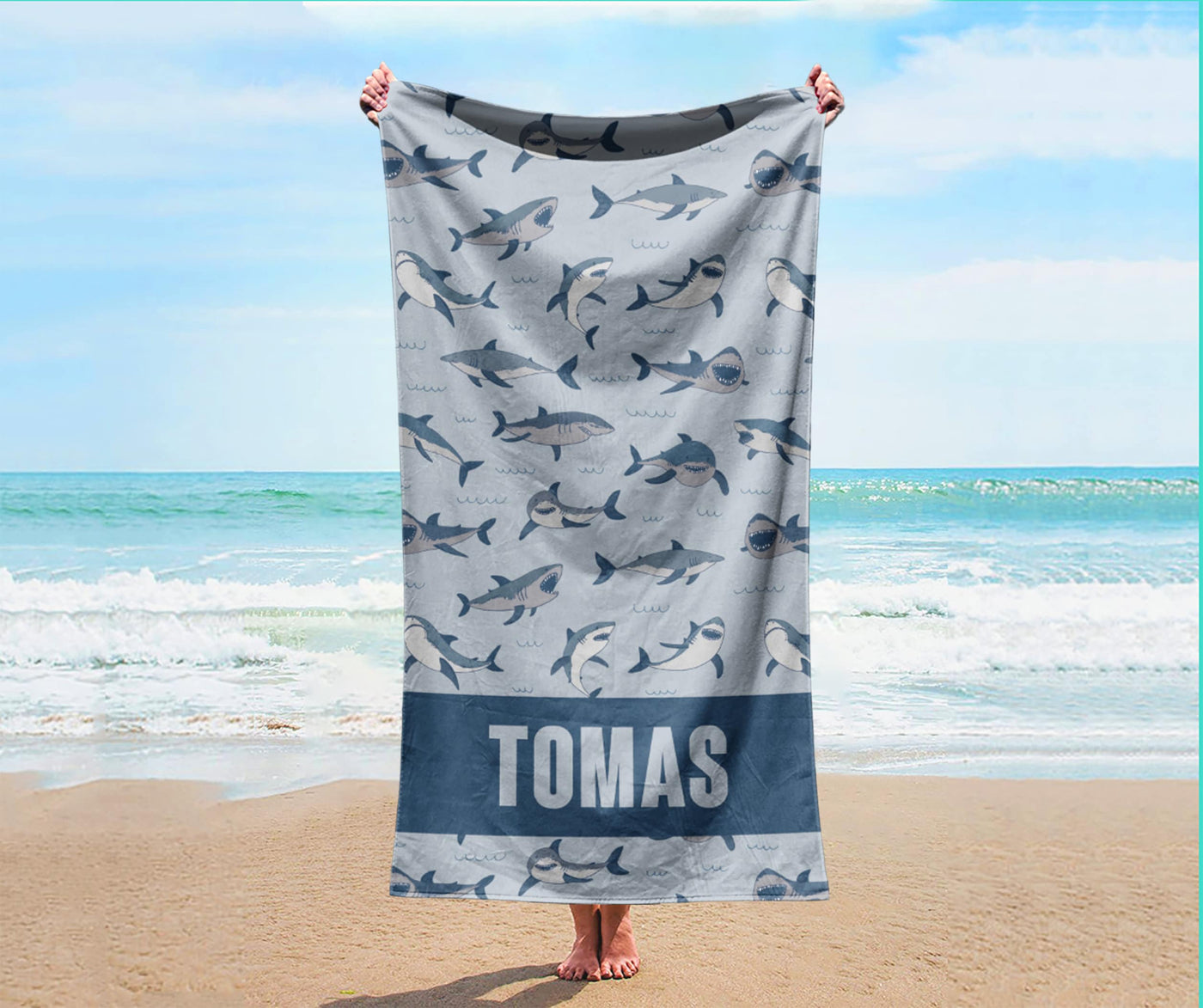 Sea Watercolor Large Personalized Beach Towel Personalized Name Bath Towel Custom Towel Beach Towel With Name Outside Birthday Vacation Gift - CustomCooper