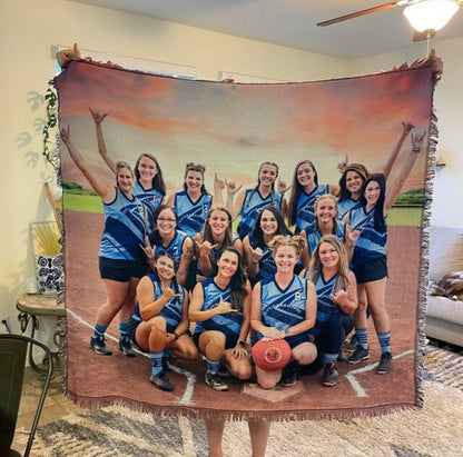 Personalized Four Photo Custom Sublimated Tapestry Woven Cotton Throw - Made in The USA (60"x54")