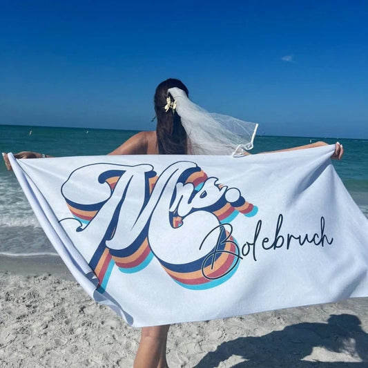 NEW Style - Bride, Mr or Mrs Beach Personalized Beach Towels, Honeymoon Gift, His and Hers Newlywed Gift, Personalized Wedding Gift