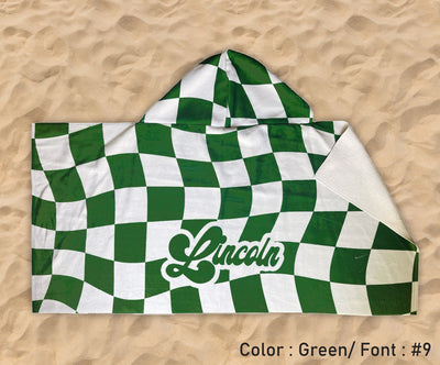Hooded Towel For Kids, Personalized Vans CHECKER Pattern in Retro style Beach towel with Name, Custom beach towel gift, Birthday Gift. - CustomCooper