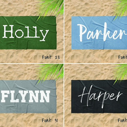 Bold Font Style Personalized Beach Towel Personalized Name Bath Towel Custom Pool Towel Beach Towel With Name Outside Birthday Vacation Gift - CustomCooper