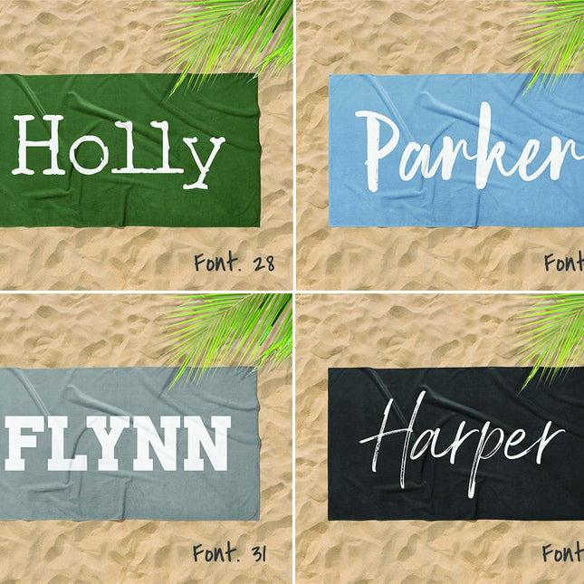 Bold Font Style Personalized Beach Towel Personalized Name Bath Towel Custom Pool Towel Beach Towel With Name Outside Birthday Vacation Gift - CustomCooper