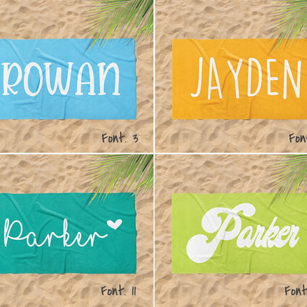 Bold Font Style Personalized Beach Towel Personalized Name Bath Towel Custom Pool Towel Beach Towel With Name Outside Birthday Vacation Gift - CustomCooper