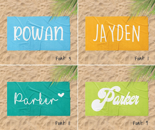 MULTI-Font Style Personalized Beach Towel Personalized Name Bath Towel Custom Pool Towel Beach Towel With Name Outside Birthday Vacation