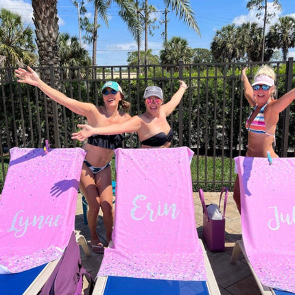 Sparkling Silver Name Personalized Beach Towel Personalized Name Bath Towel Custom Pool Towel Beach Towel With Name Birthday Vacation Gift - CustomCooper