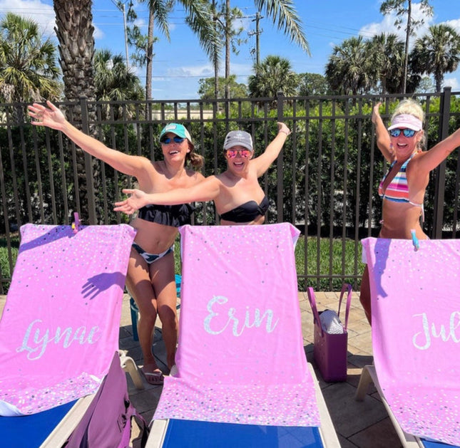 Sparkling Silver Name Personalized Beach Towel Personalized Name Bath Towel Custom Pool Towel Beach Towel With Name Birthday Vacation Gift - CustomCooper