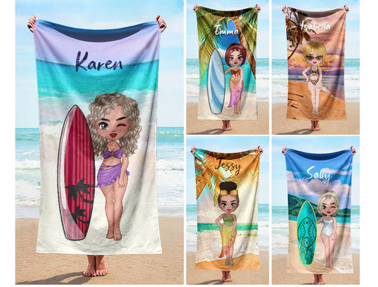 New Cartoon Style Personalized Beach Towel Personalized Name Bath Towel Custom Pool Towel Beach Towel With Name Outside Birthday Gift