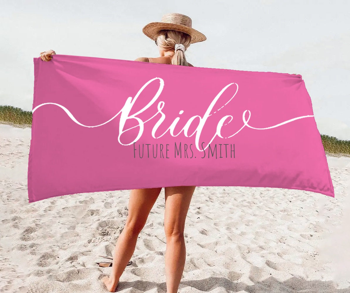 NEW Style -Gold Bride, Mr or Mrs Beach Personalized Beach Towels, Honeymoon Gift, His and Hers Newlywed Gift, Personalized Wedding Gift - CustomCooper