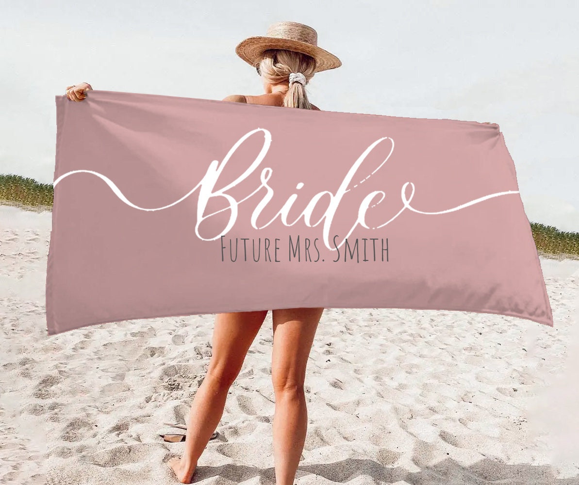 NEW Style -Gold Bride, Mr or Mrs Beach Personalized Beach Towels, Honeymoon Gift, His and Hers Newlywed Gift, Personalized Wedding Gift - CustomCooper