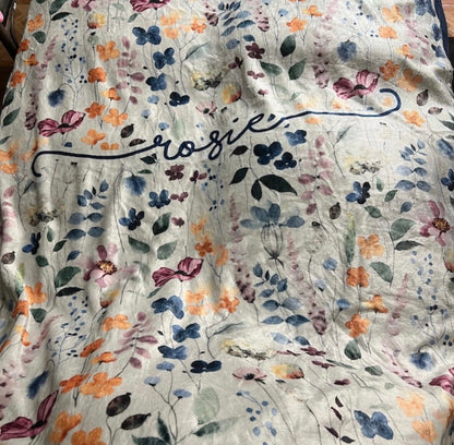 Personalized Watercolor floral in vintage rustic style blanket with Name, Custom blanket gift, Birthday Anniversary Gift