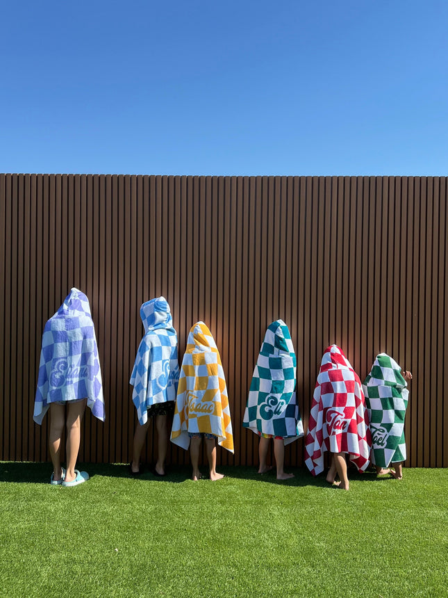 Hooded Towel For Kids, Personalized Vans CHECKER Pattern in Retro style Beach towel with Name, Custom beach towel gift, Birthday Gift. - CustomCooper