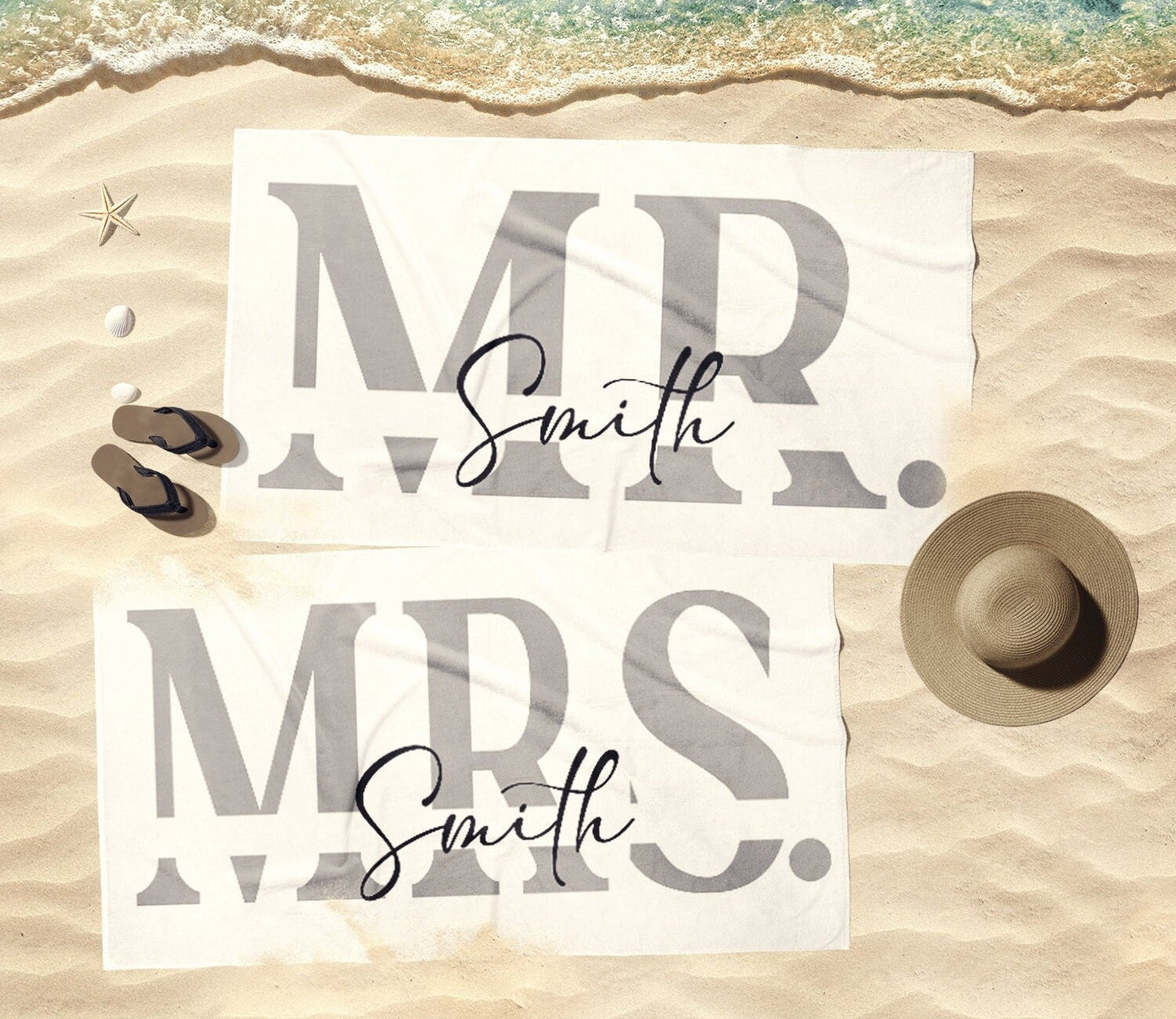 1pcs New Design - Mr or Mrs Beach Personalized Beach Towels, Honeymoon Gift, His and Hers Newlywed Gift, Personalized Wedding Gift