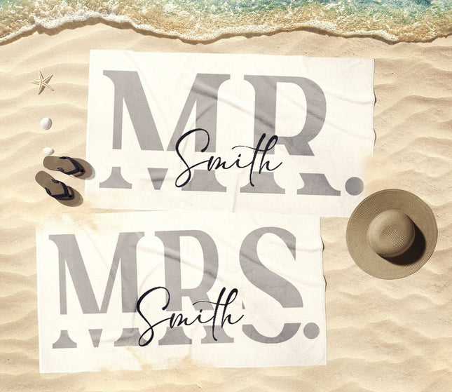 Mr Mrs Beach Personalized Beach Towels - CustomCooper