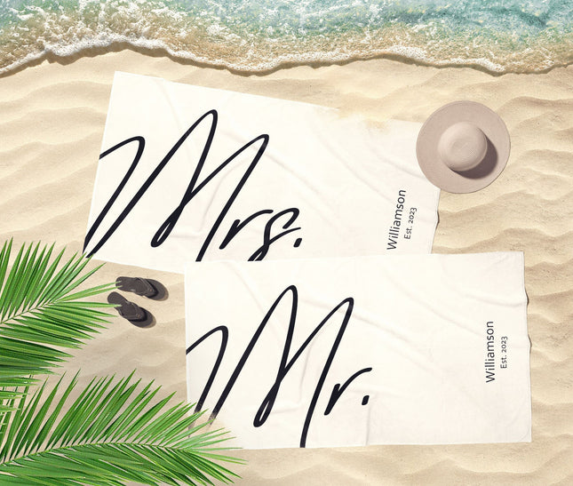 Mr Mrs Beach Personalized Beach Towels - CustomCooper
