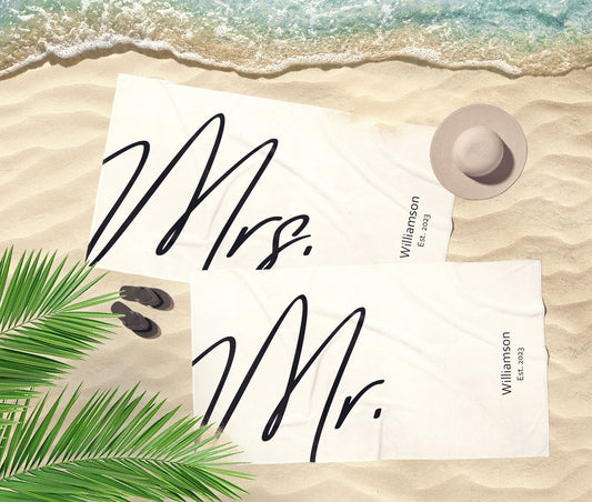 1pcs New Design - Mr or Mrs Beach Personalized Beach Towels, Honeymoon Gift, His and Hers Newlywed Gift, Personalized Wedding Gift