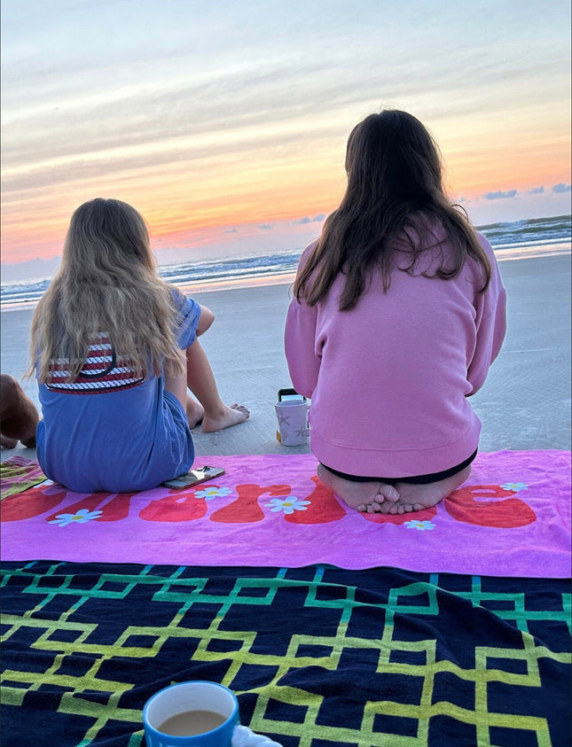 RETRO Style Personalized Beach Towel Personalized Name Bath Towel Custom Pool Towel Beach Towel With Name Outside Birthday Vacation Gift - CustomCooper