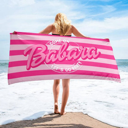 Custom Barbi Beach Towel with Name, Adult/Kids Personalized Name Bath Towel Pool Towel, Anniversary / Birthday Beach Towel, Vacation Gift