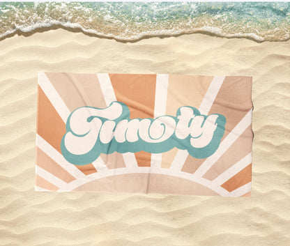 Groovy RETRO Style Personalized Beach Towel Personalized Name Bath Towel Custom Beach Towel With Name Outside Birthday Vacation Gift