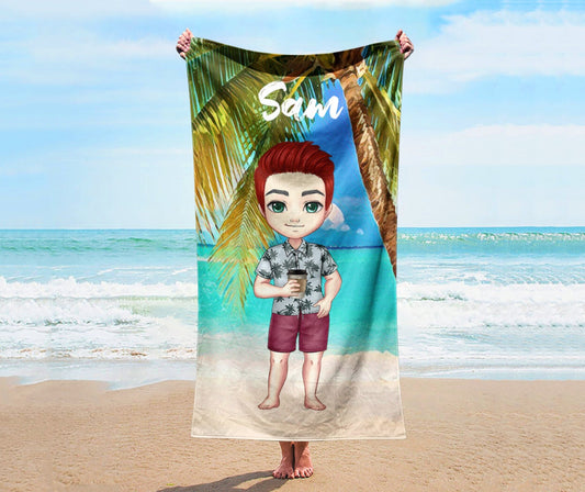 New Cartoon Man Style Personalized Beach Towel Personalized Name Bath Towel Custom Pool Towel Beach Towel With Name Outside Birthday Gift