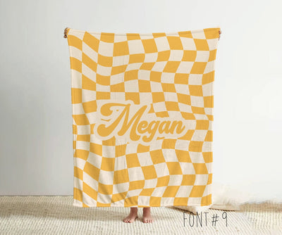 Personalized CHECKER Pattern in vintage rustic style blanket with Name, Custom blanket gift, Birthday Anniversary Gift - CustomCooper