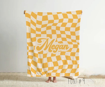 Personalized CHECKER Pattern in vintage rustic style blanket with Name, Custom blanket gift, Birthday Anniversary Gift
