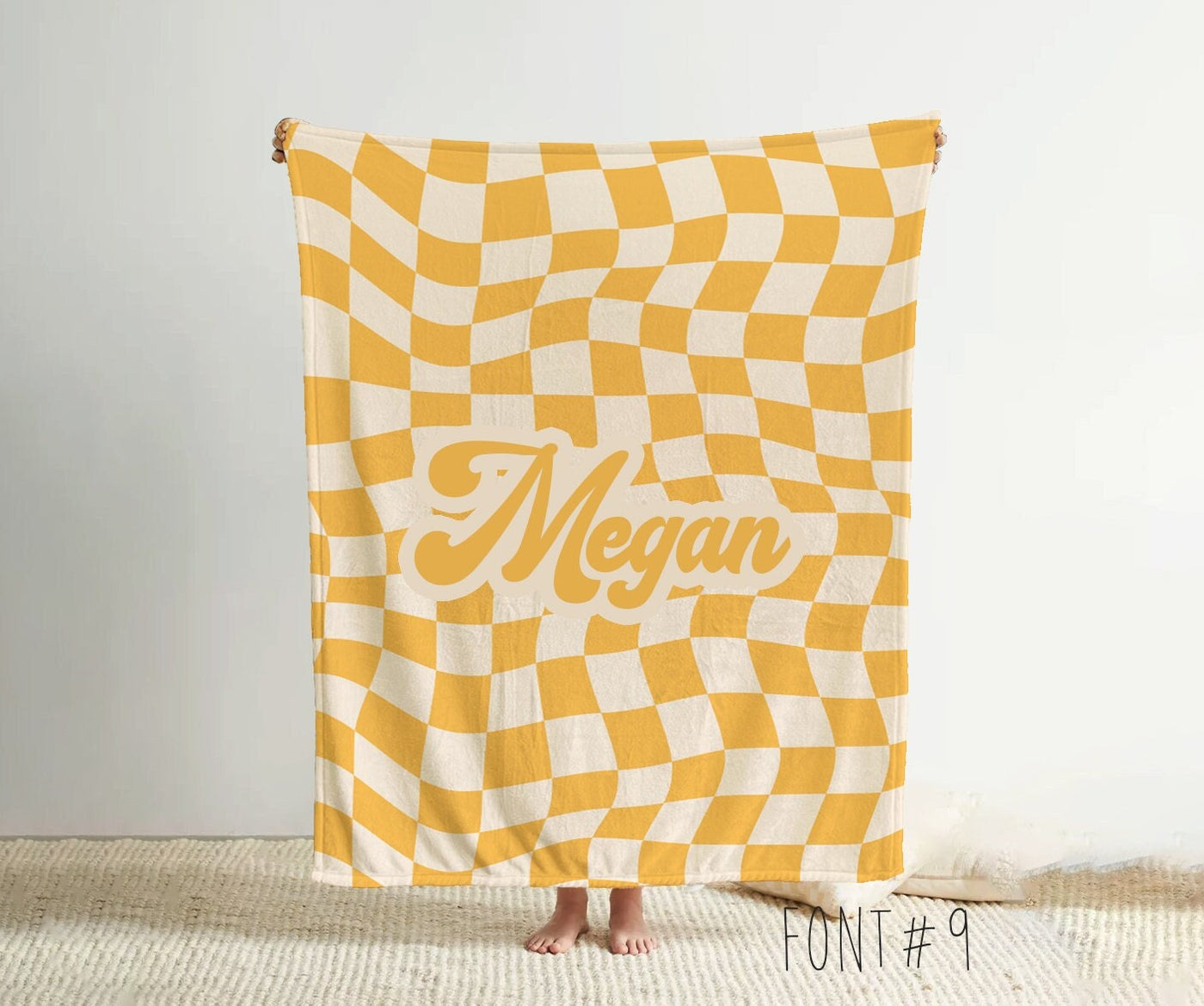 Personalized CHECKER Pattern in vintage rustic style blanket with Name, Custom blanket gift, Birthday Anniversary Gift - CustomCooper