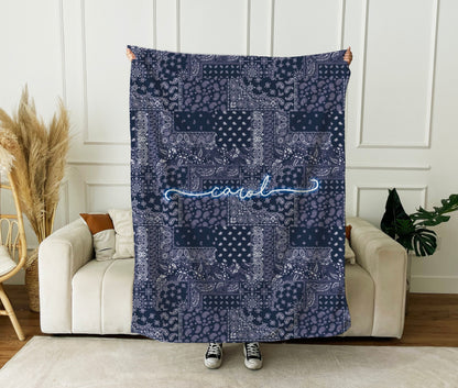 Bandana style Script Style pattern Sherpa blanket